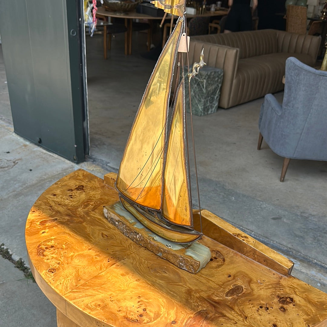 70s brass sailboat with onyx base